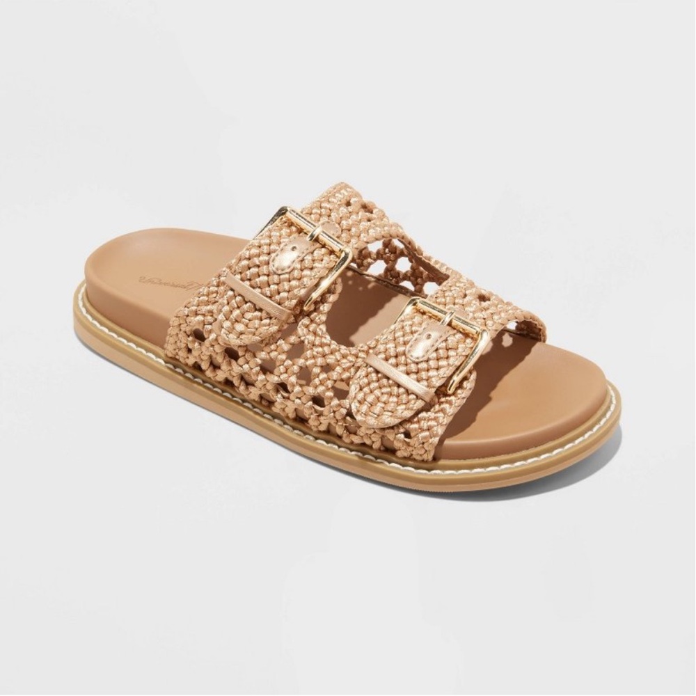 Universal Thread Beige Woven Double Buckle Slide Sandals